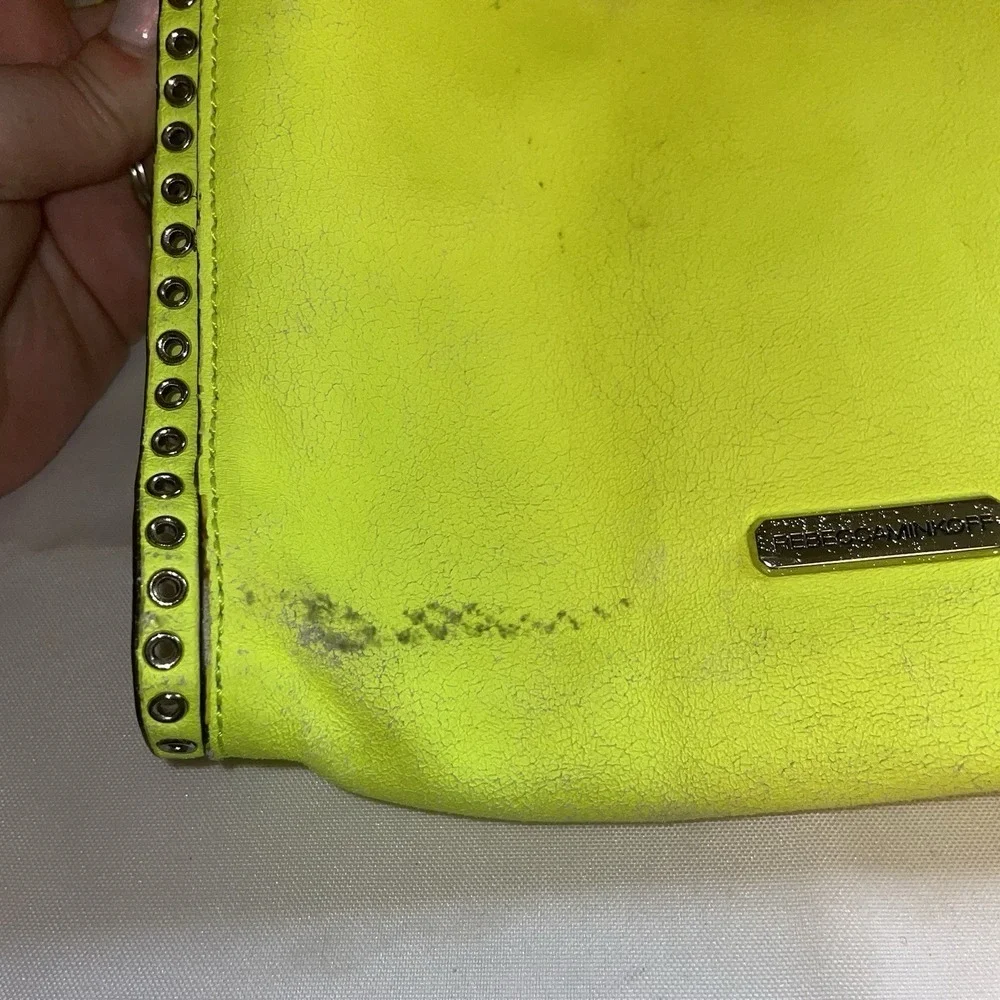 Rebecca Minkoff Bow Studded Shoulder Crossbody Bag Purse Neon Yellow Chain Strap